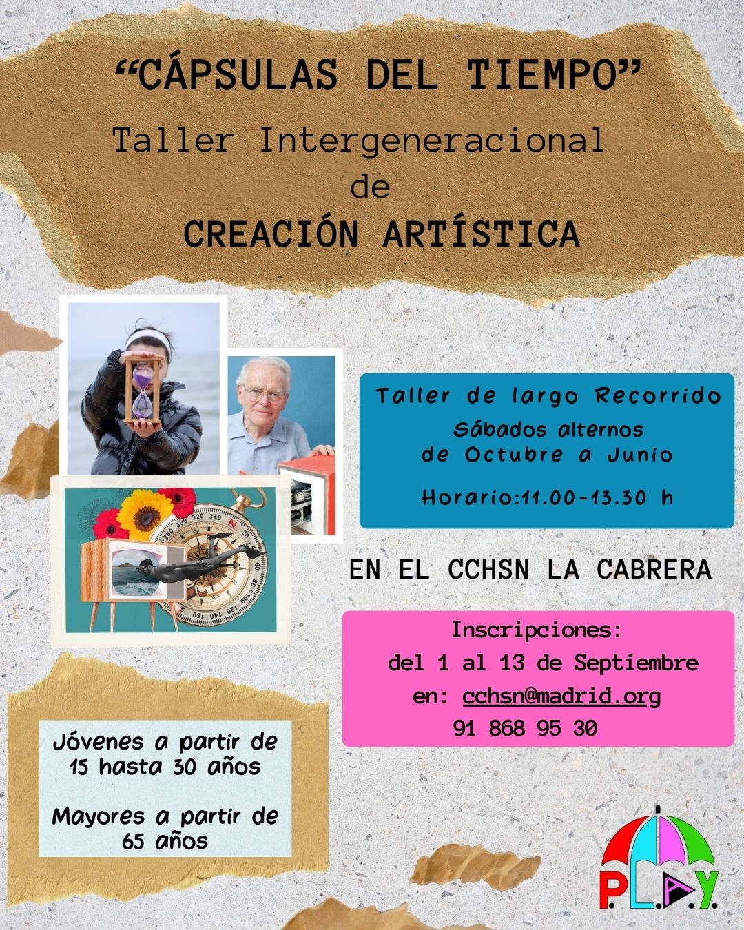 Cartel del taller de creación artística "Cápsulas del tiempo"